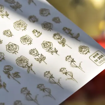 1 Vnt Tamsiai Gold Įdegio 3D Rose Nagų Lipdukai prancūzijos Romantiškas Gėlių Dizainas Nagų Dailės Vandens čiuožykla Lipdukai Mielas Manikiūro Apdaila