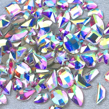 100vnt Blizgučiai Cirkonio AB Butas Atgal Blizga Akmenys Sumaišyti Dydžio Kristalų Nereguliarus Deimantų 3D Manikiūro, Nagų Dailės Apdaila