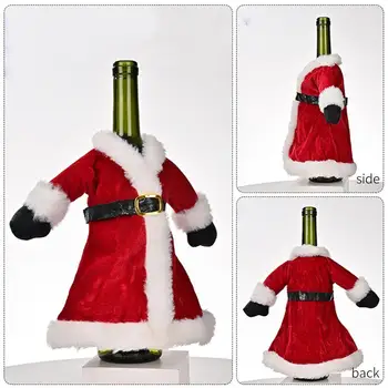 1pc Kalėdų Dekoracijas Megztinis Buteliai Rinkinių Drabužių Buteliuko Dangtelį Vyno Apdailos Raudona Namų Suknelė Butelis Suede E3y5