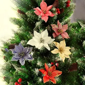 1Pcs Blizgučiai Dirbtinės Gėlės Kalėdų Medžio Apdaila Linksmų Kalėdų Papuošalai Kalėdų Dekoracijas Namų 2021 Navidad