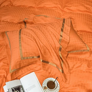 2021 Keturių dalių patalynės paprastos medvilnės dvigubai buitinių lova lapas antklodė padengti išsiuvinėti ruoželiniu patogus patalynės oranžinė spalva