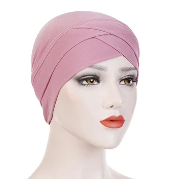 2021 Visiškai Padengti Vidinį Hijab Kepurės Musulmonų Turbaną Skrybėlę Islamo Underscarf variklio Dangčio Kepurės vientisos spalvos Pagal Šaliko, kepurės turbante mujer