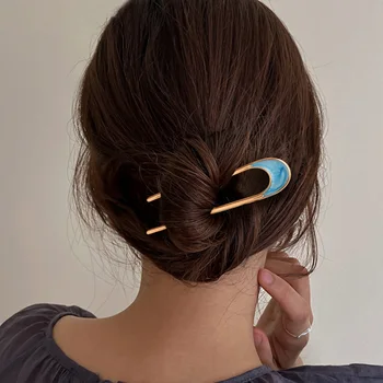 2022 Korėjos Stiliaus Moterų Paprasta U Formos Metalo Plaukų Stick Kietojo Geometrinis Plaukų Įrašą Elegantiškas Plaukų Bun Turėtojas Žiburių Kietas