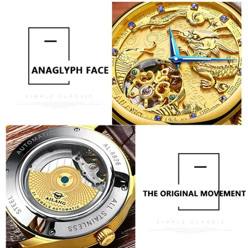 AILANG Top Brand Prabangių Laikrodžių Vyrams Tuščiaviduriai Automatinis Mechaninis laikrodis Vyrų Verslo Golden Dragon Tourbillon Laikrodis 6826