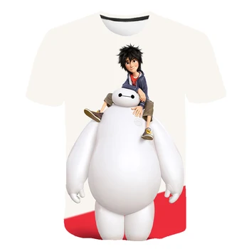 Anime Big Hero, Baltas 3D marškinėliai Mergaitės Berniukai Animacinių filmų Drabužiai Vaikams Vasarai Marškinėlius Vaikams Mielas Trumpas Rankovės Marškinėliai 4-14y Viršūnes Tee