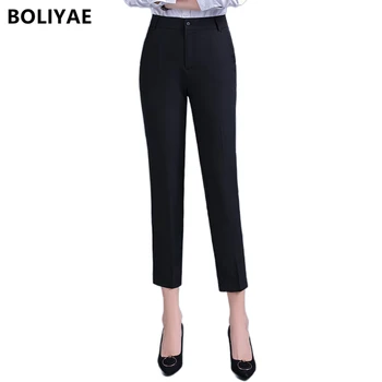 Boliyae Mados Moterų Okupacijos OLIS Kelnės Vasarą Naujų Verslo Biuro Ponios Pavasario Slim Black Kulkšnies-Longth Pants Plus Size