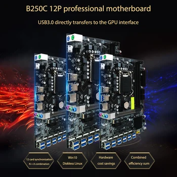 BTC B250C Kasybos Plokštė Rinkinys, Skirtas LGA 1151 G3900 CPU 12 USB3.0 GPU PCIE Lizdas 8/16 GB 2133MHZ DDR4 12 Gpu Kasybos Įrenginys