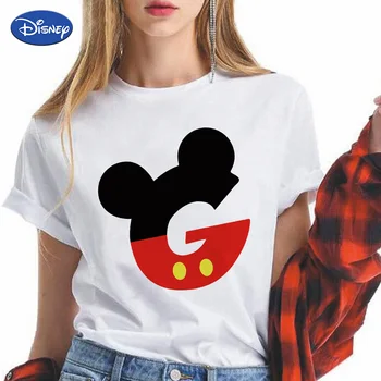 Disney Mickey Mouse T-Marškinėliai Moterims Marškinėliai 2021 Naujokų Vasaros Top Užsakymą Pavadinimas Raidžių Derinius Šrifto G H I J K Didmeninės