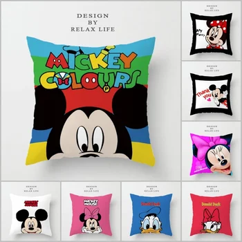 DISNEY Spalvų Mickey Minnie Mouse Pagalvėlė Padengti Sofa Mielas Dekoratyviniai Pagalvių užvalkalai Vaiko Gimtadienio Dovana 45x45cm Namų Dekoro