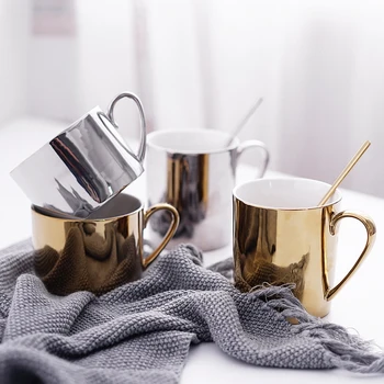 Ins aukso kavos puodelį, paauksuoto sidabro taurė Kaulų Kinijos Arbatos Puodeliai, Auksu Veidrodis Poveikis Kūrybos Drinkware