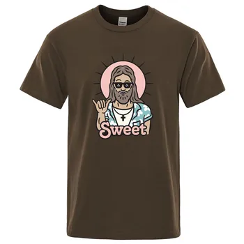 Juokinga Jėzus Spausdinti vyriški T-shirt Mados trumpomis Rankovėmis Vyrams T Shirts 2019 M. Vasarą Aukštos Kokybės Medvilnės Marškinėlius Saldus šešių gestas Viršūnės