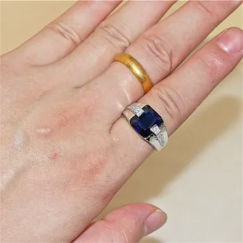 Klasikinis 925 streling Silver Square Mėlynas Safyras Žiedai Amžinąjį Kokteilis Vestuvinis žiedas Vyrams Wome papuošalai berniukas Dydis 8-13