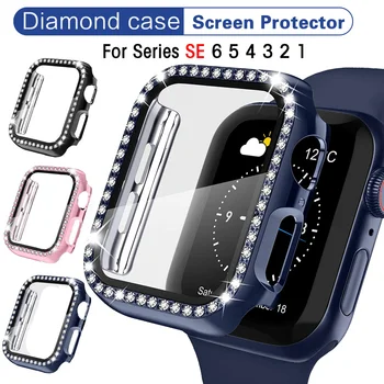 Krištolo ir Deimantų Atveju Screen Protector for Apple Žiūrėti 44mm 40mm Serijos 6/5/4/SE-Ultra Plonas Visiškai Padengti Apsaugine Atveju iwatch