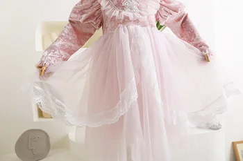Merginos Aksomo Suknelė 2021 M. Rudenį Naujų korėjos Mados Nėriniai Akių Princesė Dress Vaikų Ilgos Suknelės Žiemos Rožinė Kalėdų Drabužius