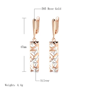 Naujas 585 Rose White Gold Blizgus Lašas Auskarai Nereguliarus Tuščiaviduriai Ilgas Pakabukas Įrašą Auskarai Moterų Temperamentas Vestuvių Fine Jewelry