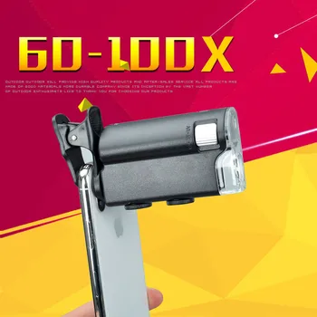 Nešiojamų 60X-100X Mobiliojo Telefono Mikroskopas su LED UV Lempa Nuvarytas Papuošalai Identifikavimo Didinamojo Stiklo Mini Mikroskopą