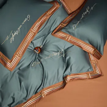 OLOEY Patalynės komplektas Egipto medvilnės 100S Prabanga Siuvinėjimo Antklode padengti plokščias lapas užvalkalai Minkšta lova rinkiniai Dovanų 4PCS