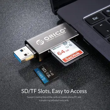 ORICO USB 3.0 SD TF Card Reader 5Gbps SuperSpeed Perdavimo Adapteris C Tipo CardReader Nešiojamų Daugiafunkcį Rungtynės su OTG