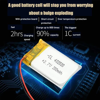 Polimero ličio baterija 3.7 V, 402030 042030 200mah galima pritaikyti didmenines CE, ROHS, FCC KAULŲ ir kokybės sertifikavimo