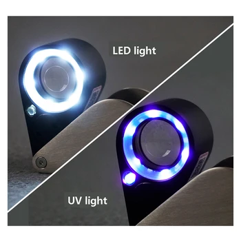 Sulankstomas LED didinamasis stiklas 10X Apšviestas Žiedas Šviesos Didinamuoju Stiklu 7 UV Valiuta Pinigų Aptikti didinamasis stiklas Loupe Papuošalai lupa