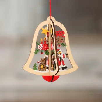 Trijų medinių kalėdų papuošalai Kalėdų eglutė bell pakabukas Kalėdų eglutės papuošalus Kalėdų dekoracijos