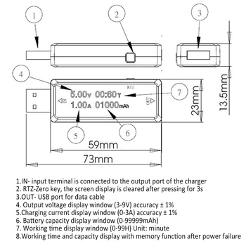 USB Įkroviklis, Testeris Gydytojas Įtampa Srovės Matuoklis Voltmeter Ammeter Baterijos Talpa Testeris Mobiliojo Energijos Detektorių 4-30 V