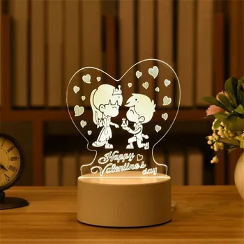 Valentino Dienos Dovana 3D Meilės Lempos Akrilo Lokys Pakilo Naktį LED Šviesos Vaikai, Gimtadienio Dovana, Velykų Triušis Deco Vestuvių Dekoravimas