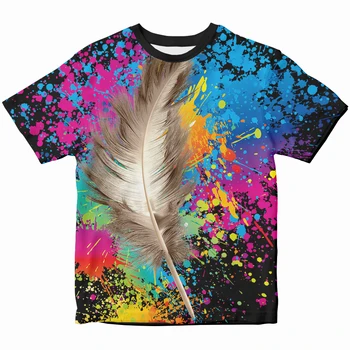 Vasaros 3D Populiarus Dažytos Plunksnų vyriški T-shirt Harajuku KIETAS Vaikų marškinėliai Šeimos Apvalios Kaklo Viršų