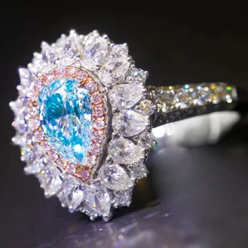 YaYI Fine Jewelry Princesė Iškirpti Mėlyna Brangakmenių Kubinis Cirkonis Antspaudu S925 Sidabro Spalvos Sužadėtuvių Vestuves Dovana Žiedus